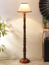 White & Black  Cotton Conical Wooden Floor Lamp